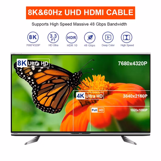 Câble HDMI vidéo plaqué or 30cm 0.3m 10m 15m 20m 30m 100m 1.4 2.0 2.1 8K 4K